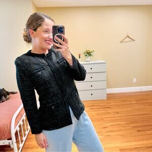 NWT Anne Klein Black Blue Tweed Blazer Jacket 8